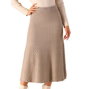Elastic High Waist Stretchy Sweater Midi Skirt Brown